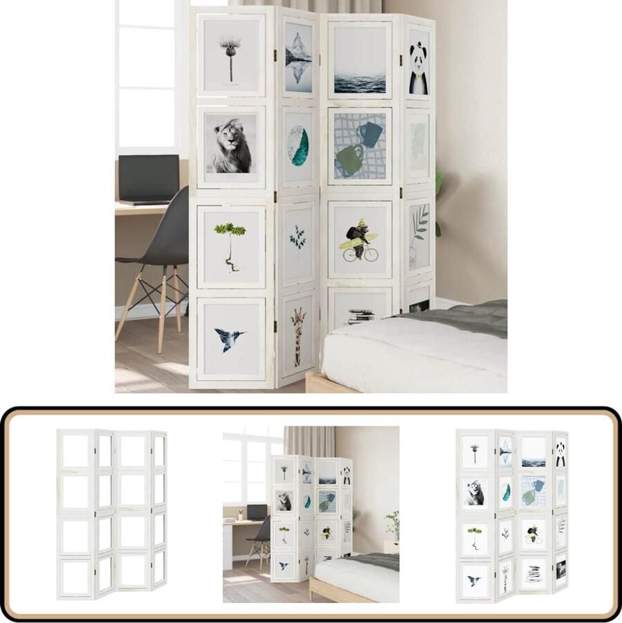 VidaXL Kamerscherm 4 panelen Wit Paulowniahout Kamerscherm Scheidingswand Paulownia Hout Houten Scherm Privacy Screen