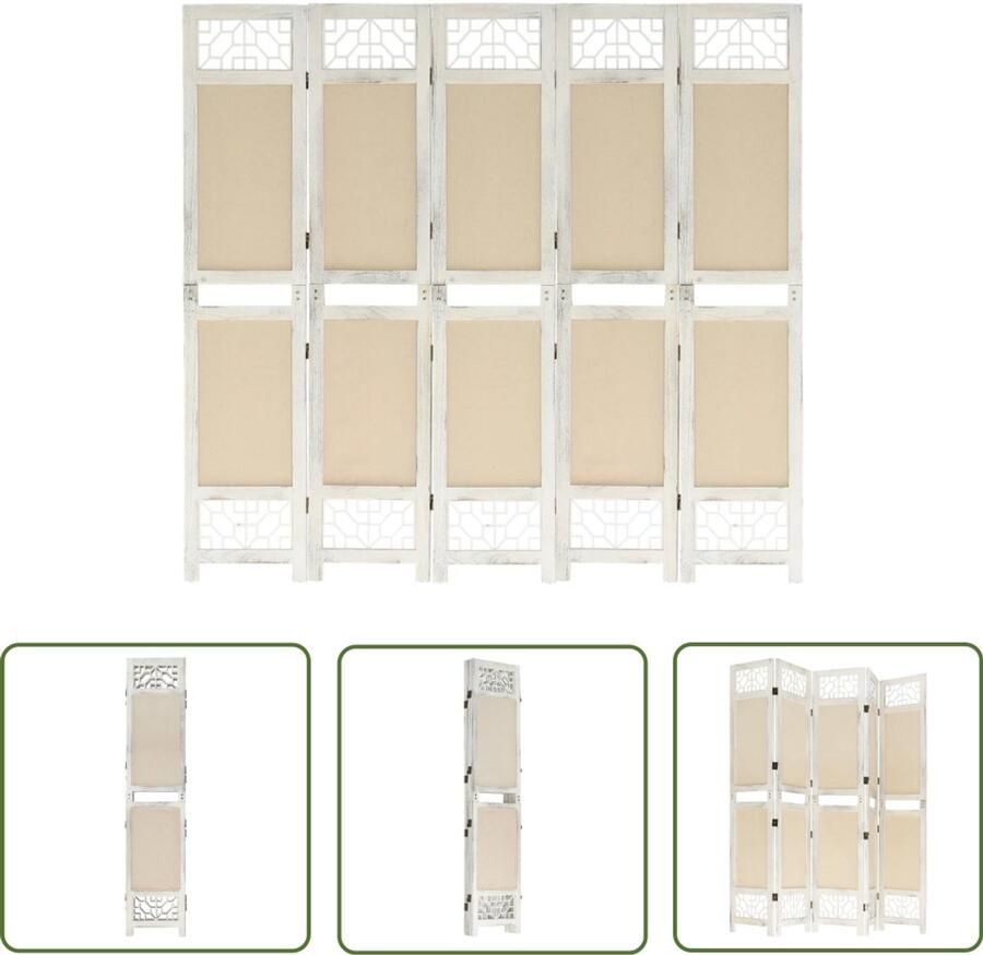 VidaXL Kamerscherm 5 Panelen 175x165 cm crème Kamerscherm Scheidingswand Privacy Screen Paravent Woonaccessoires Meubilair Livingroom Furniture Bedroom Furniture Cream Colored