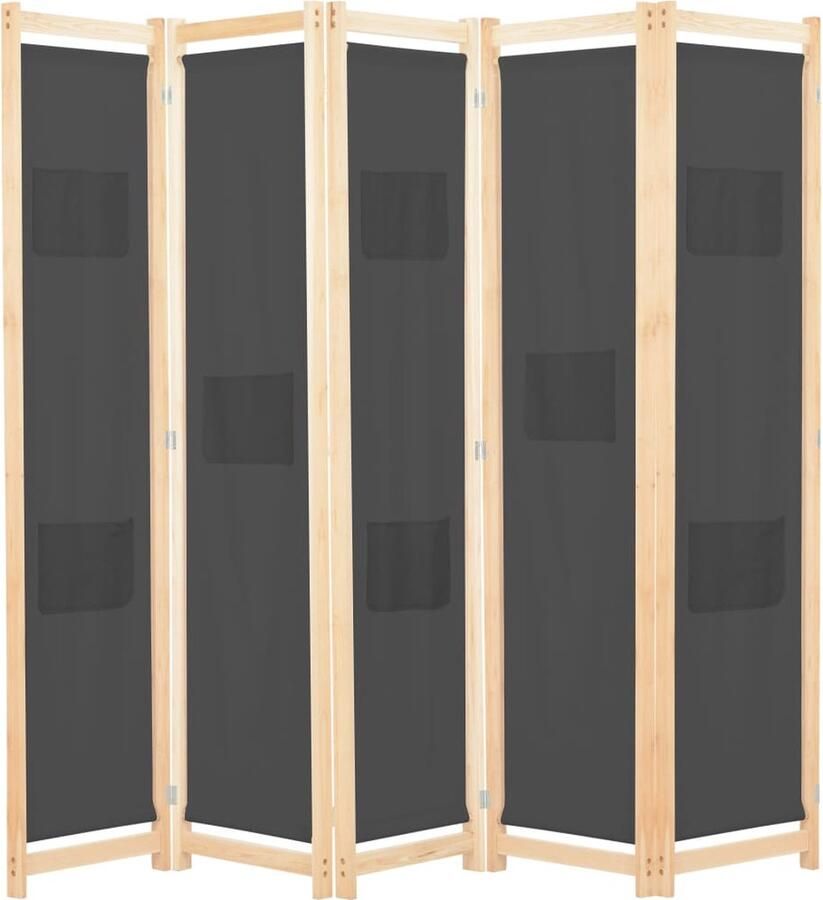 VidaXL Kamerscherm 5 Panelen 200x170x4 cm Grijs Kamerscherm Scheidingswand Ruimteverdeler Privacy Screen Wandafscheider Woonaccessoires Interieuraccessoires Designkamerdecoratie Grijze Meubels Landelijke Stijl - Foto 2