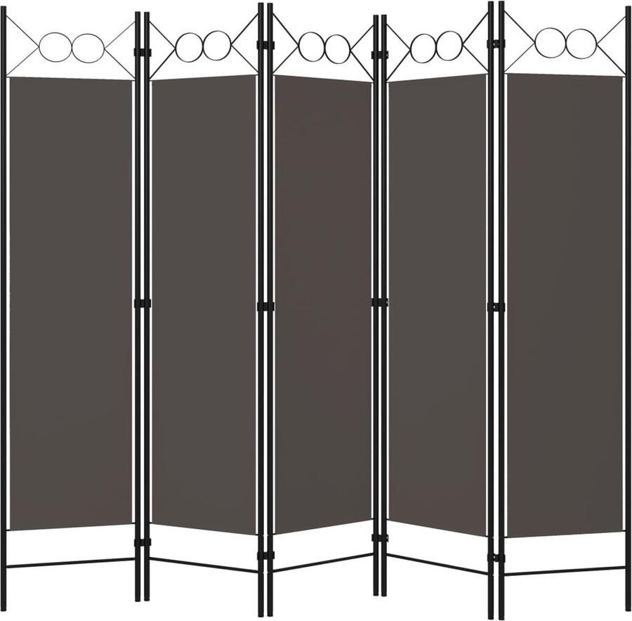VidaXL Kamerscherm 5 panelen 200x180 cm Antraciet Kamerscherm Scheidingswand Paravent Ruimteverdeler Privacy Screen Wanddecoratie Industrieel Design - Foto 2