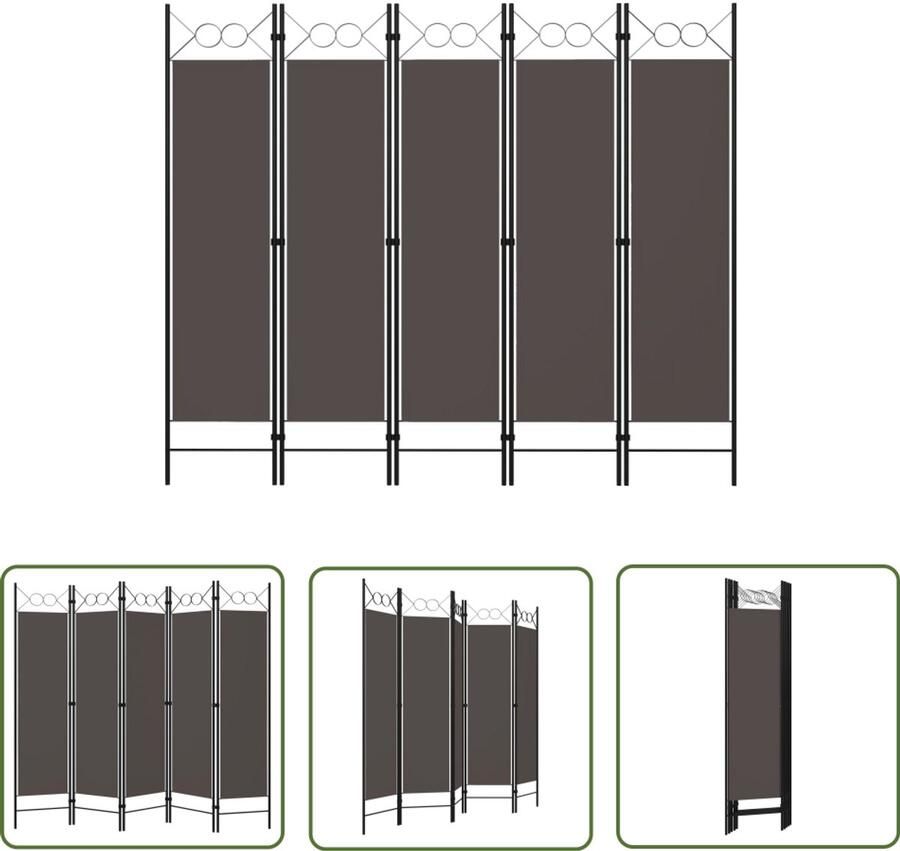 VidaXL Kamerscherm 5 panelen 200x180 cm Antraciet Kamerscherm Scheidingswand Paravent Ruimteverdeler Privacy Screen Wanddecoratie Industrieel Design