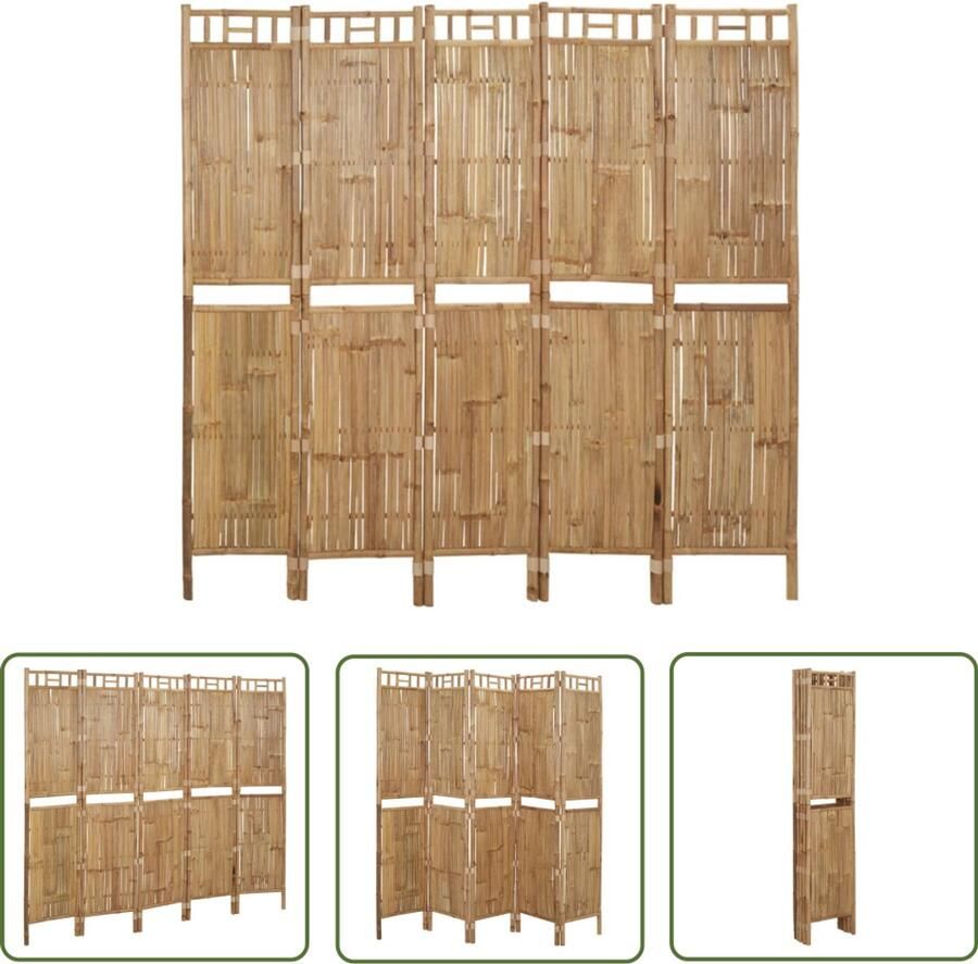 VidaXL Kamerscherm 5 panelen 200x180 cm Bamboe Kamerscherm Bamboescherm Scheidingswand Ruimteverdeler Interieurbijdrage