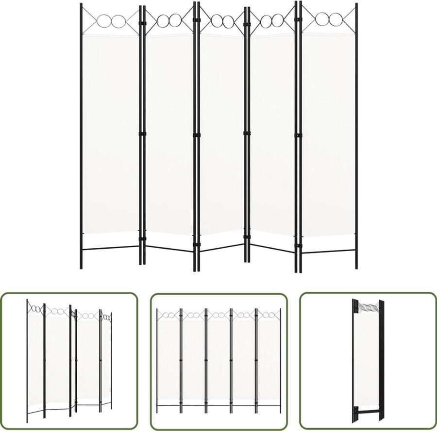 VidaXL Kamerscherm 5 panelen 200x180 cm Wit Kamerscherm Scheidingswand Paravent Privacy Screen Interieurdecoratie Woonaccessoires Crèmewit Stoomscherm Multifunctioneel Meubilair