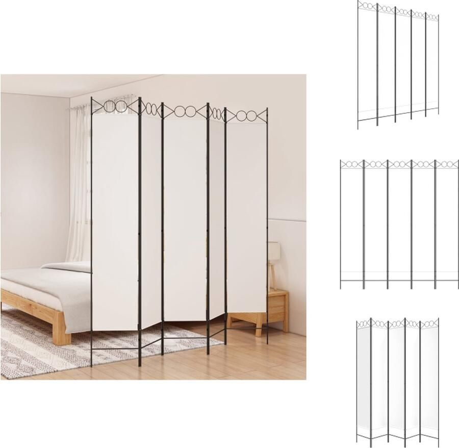 VidaXL Kamerscherm Kamerschermen Scheidingswand Ruimteverdeler Kamerscherm met 5 panelen 200x220 cm stof wit - Foto 2