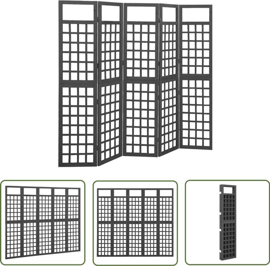 VidaXL Kamerscherm 5 Panelen 201 5x180 cm Zwart Kamerscherm Plantensteun Trellis Vurenhout Zwarte Kamerscherm Binnenkamer Scheidingswand Tuin Scherming Plantenrek Balkon Decoratie