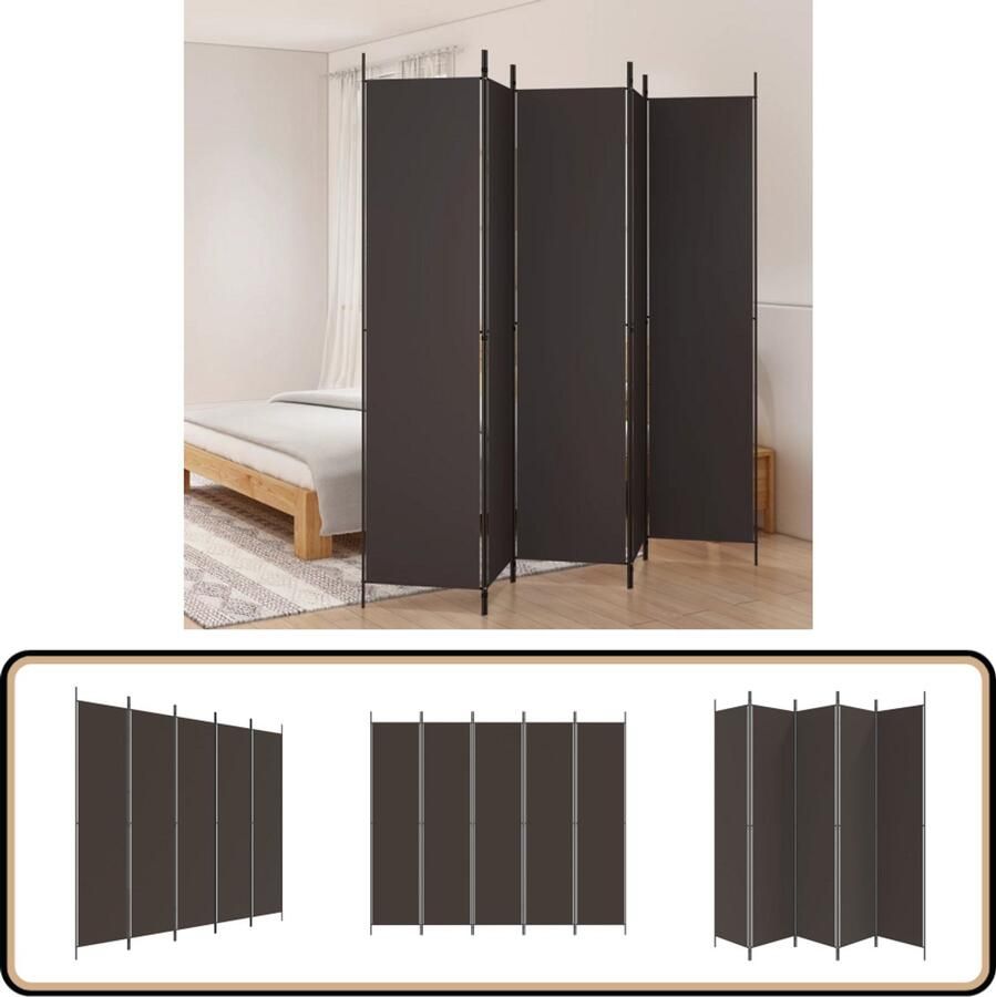 VidaXL Kamerscherm 5 panelen 250x220 cm Bruin Kamerscherm Scheidingswand Privacy Stoffen Wand Bruine Kamerdecoratie Multifunctioneel Meubilair Woonaccessoires