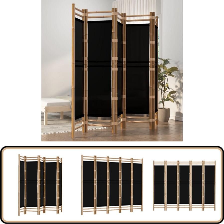 VidaXL Kamerscherm 5 Panelen Bamboe en Canvas 200 cm Kamerscherm Bamboescherm Scheidingswand Privacy Screen Woonaccessoires Interieuraccessoires Decoratief Landelijke Stijl