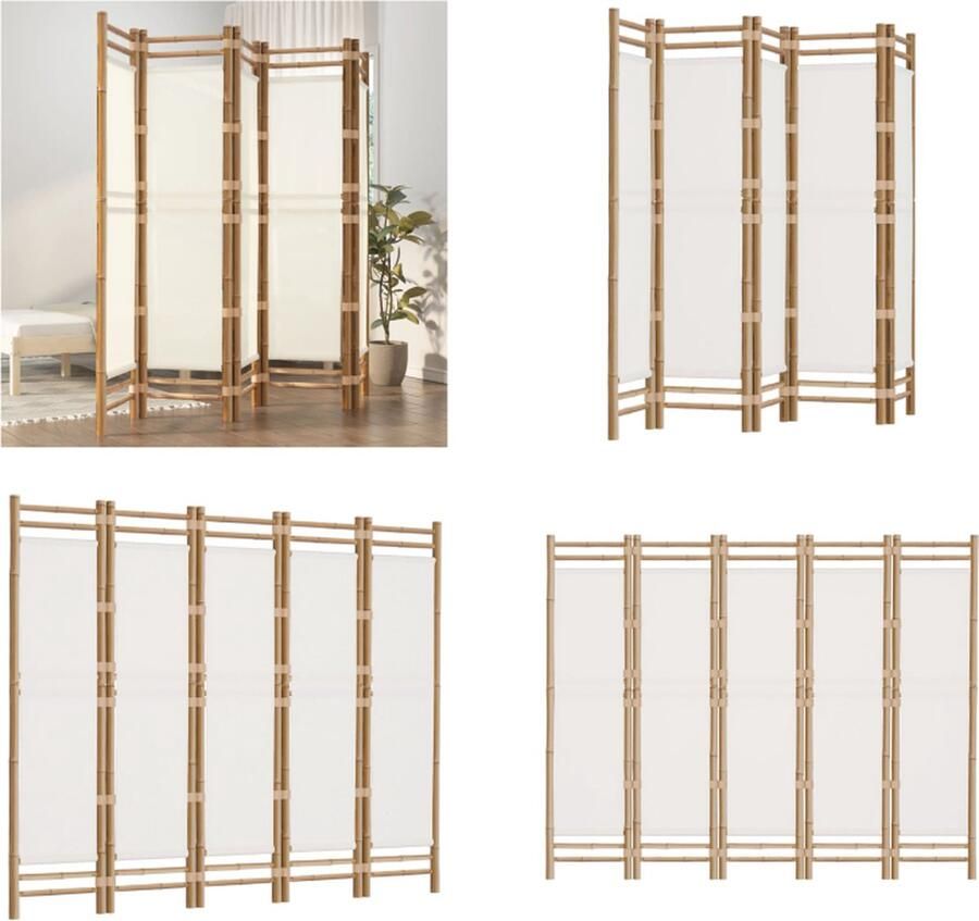 VidaXL Kamerscherm 5-panelen inklapbaar 200 cm bamboe en canvas Kamerscherm Kamerschermen Scheidingswand Ruimteverdeler - Foto 3