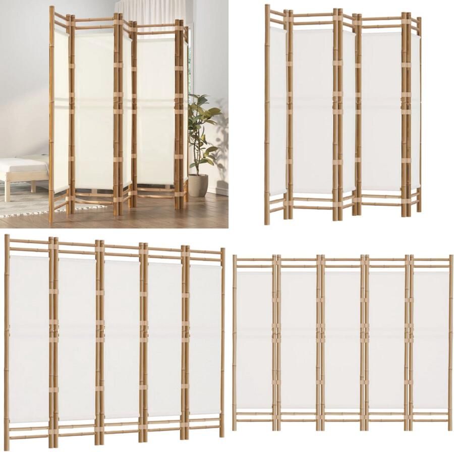 VidaXL Kamerscherm 5-panelen inklapbaar 200 cm bamboe en canvas Kamerscherm Kamerschermen Scheidingswand Ruimteverdeler - Foto 2