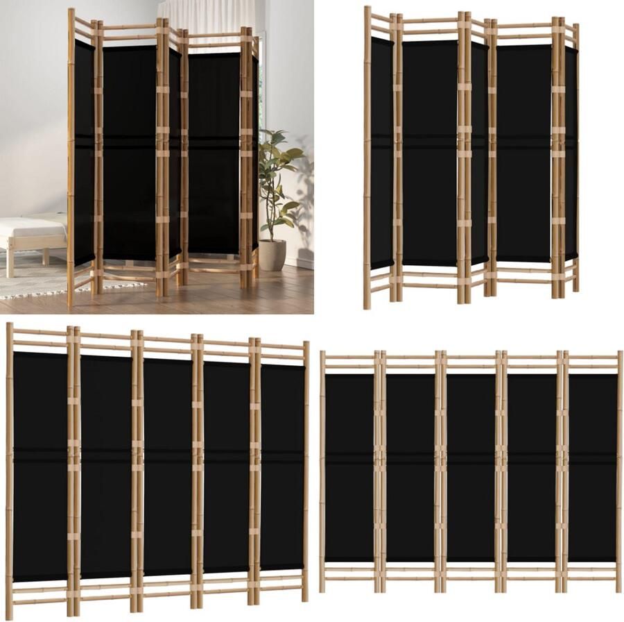 VidaXL Kamerscherm 5-panelen inklapbaar 200 cm bamboe en canvas Kamerscherm Kamerschermen Scheidingswand Ruimteverdeler