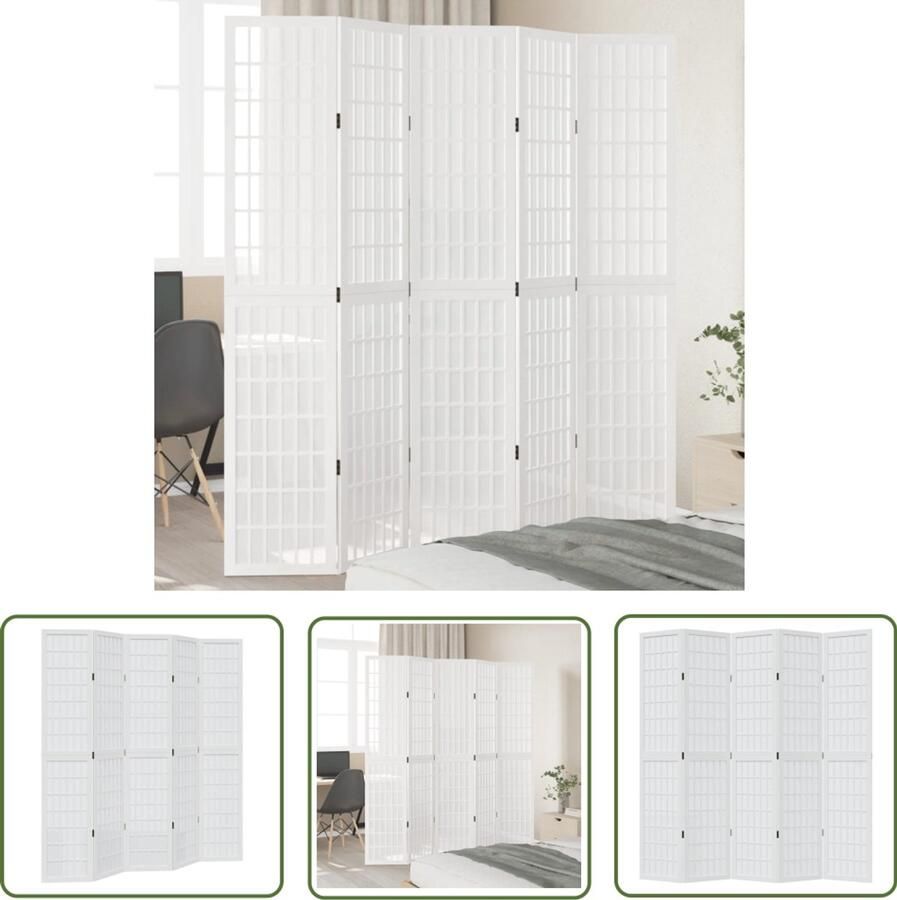 VidaXL Kamerscherm 5 panelen Paulowniahout Wit