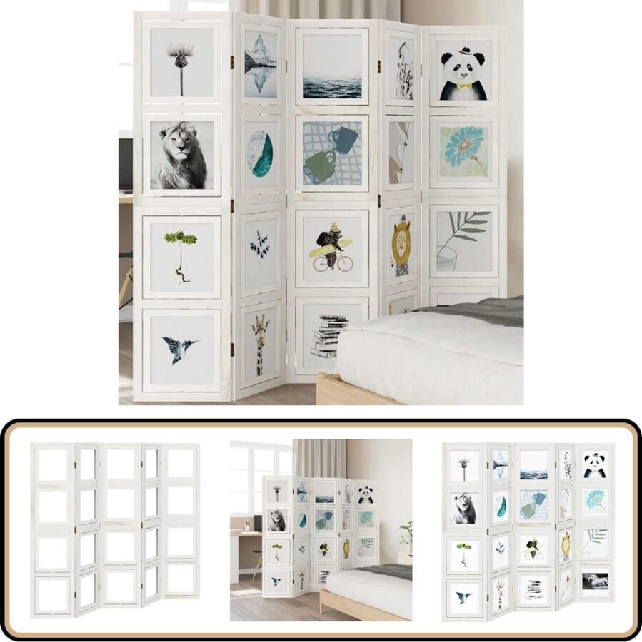 VidaXL Kamerscherm 5 panelen Paulowniahout Wit Kamerscherm Houten Schermen Paulownia Hout Wandafscheiding Privacy Screen Room Divider Meubilair