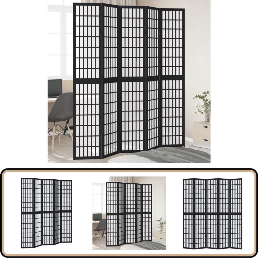 VidaXL Kamerscherm 5 panelen Paulowniahout Zwart Kamerscherm Houten Scherm Privacy Screen Scheidingswand Paulowniahout