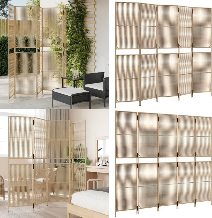 VidaXL Kamerscherm 5 panelen poly rattan beige Kamerscherm Kamerschermen Privacy Scherm Privacyscherm