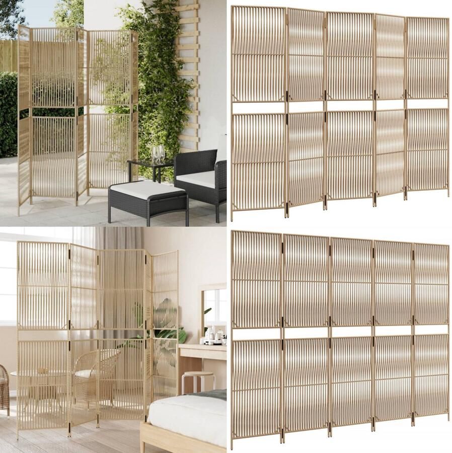 VidaXL Kamerscherm 5 panelen poly rattan beige Kamerscherm Kamerschermen Privacy Scherm Privacyscherm