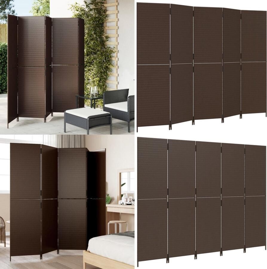 VidaXL Kamerscherm 5 panelen poly rattan bruin Kamerscherm Kamerschermen Privacy Scherm Privacyscherm