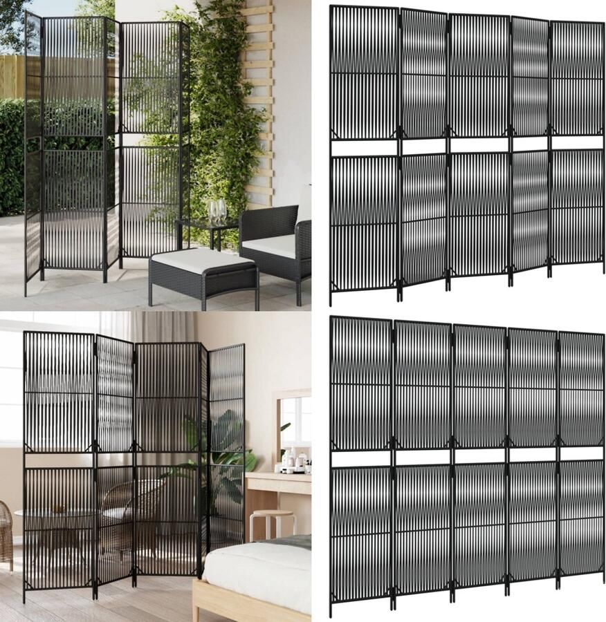 VidaXL Kamerscherm 5 panelen poly rattan zwart Kamerscherm Kamerschermen Privacy Scherm Privacyscherm