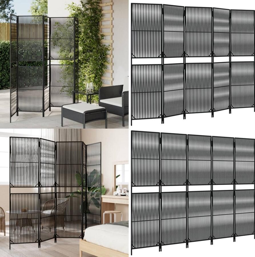 VidaXL Kamerscherm 5 panelen poly rattan zwart Kamerscherm Kamerschermen Privacy Scherm Privacyscherm
