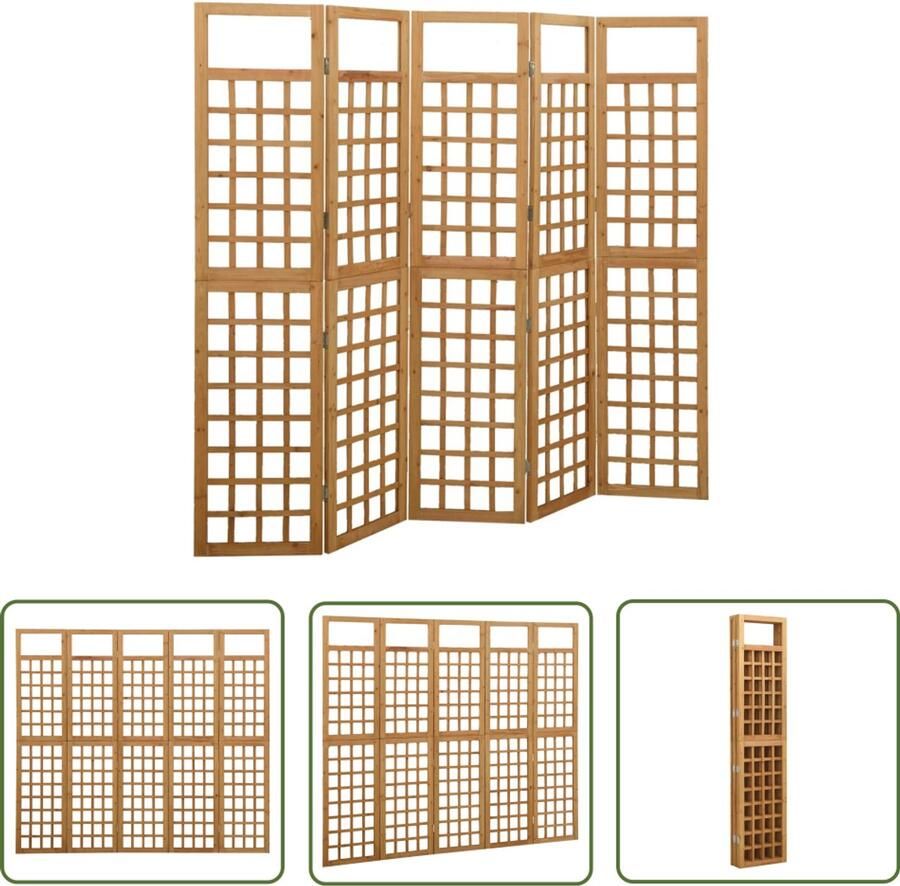 VidaXL Kamerscherm 5 Panelen Vurenhout 201 5x180 cm Kamerscherm Plantensteun Trellis Vurenhout Binnendecoratie Tuinaccessoires Privacy Screen Room Divider
