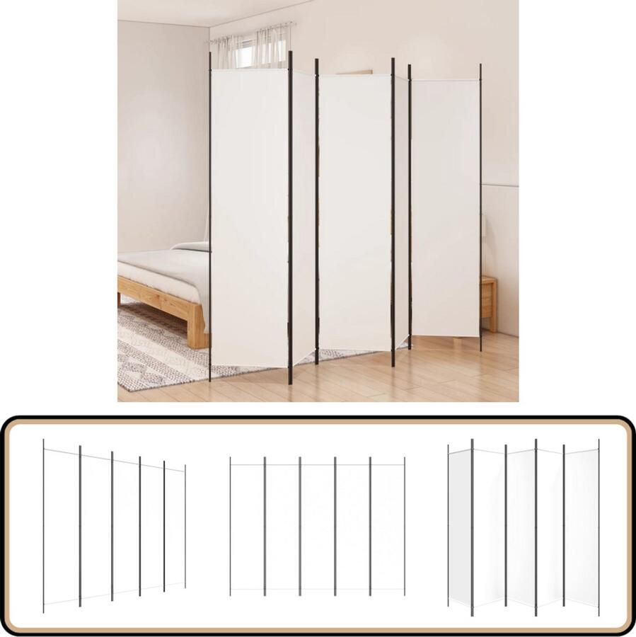 The Living Store Kamerscherm Wit 5 Panelen 250 x 200 cm (B x H) Duurzaam materiaal Kamerscherm Scherm Wandafscheider Privacy Woonaccessoires