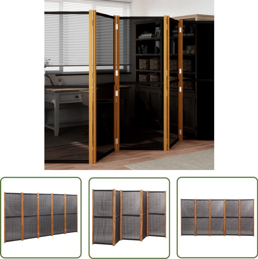 VidaXL Kamerscherm 5 panelen zwart 350x180 cm Kamerscherm Scheidingswand Privacy Screen Wanddecoratie Acacia Hout Zwart