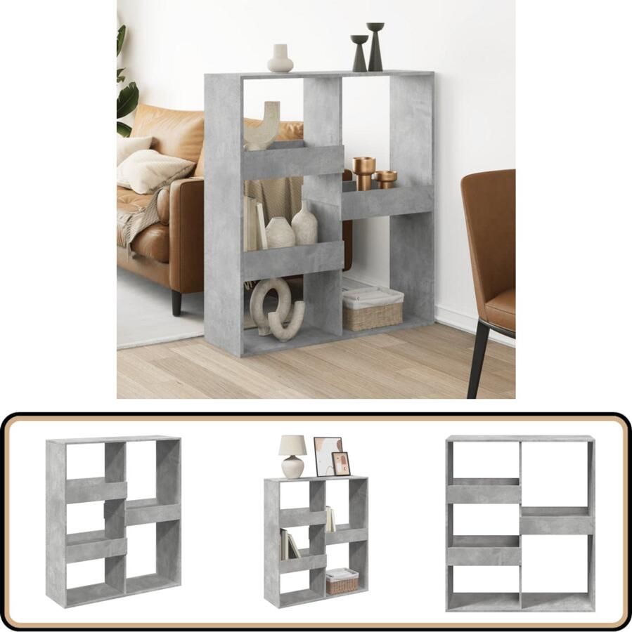 VidaXL Kamerscherm 5 schappen betongrijs 100x33x115 cm Kamerscherm Kamerschermen Privacy Scherm Privacyscherm