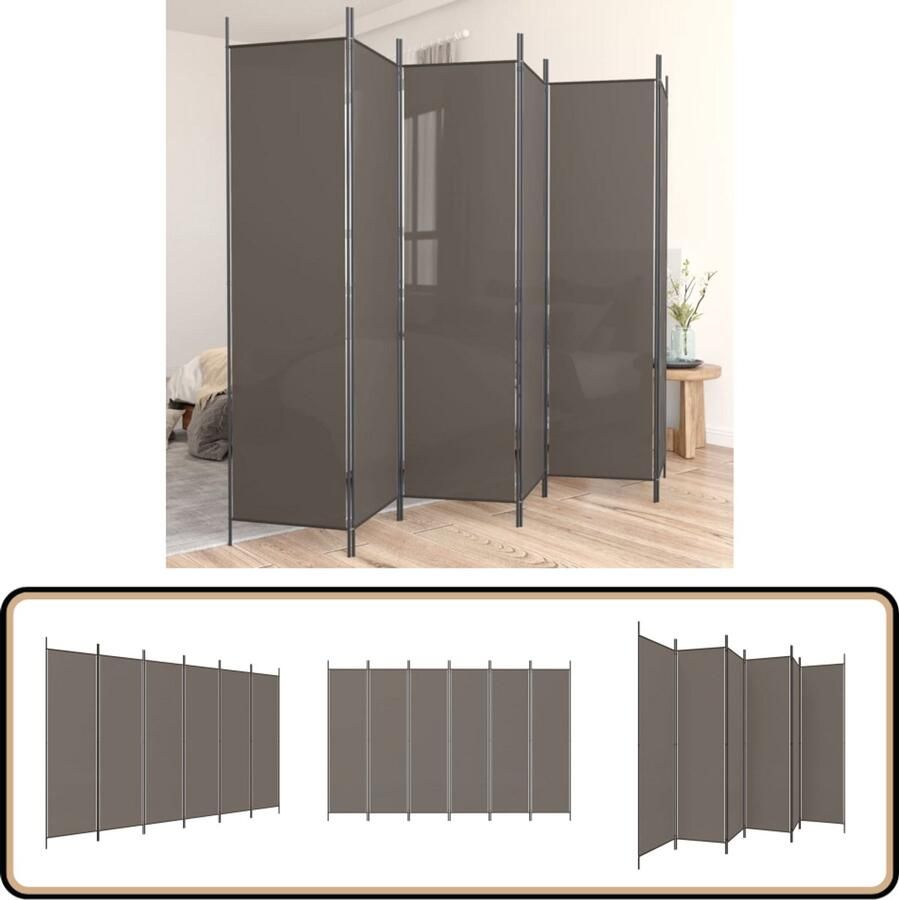 The Living Store Kamerscherm met 6 panelen 300x220 cm stof antracietkleurig Kamerscherm Scheidingswand Privacy Stoffen Wand Kamervoorwerp