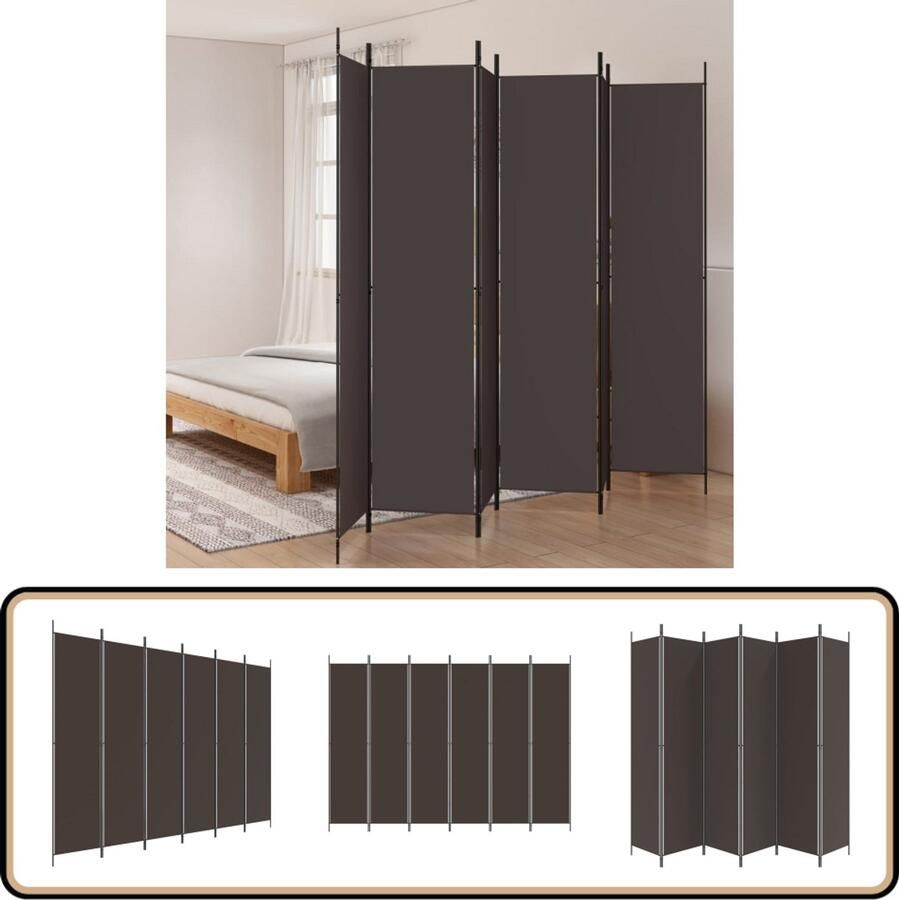 VidaXL Kamerscherm 6 panelen 300x220 cm Bruin Kamerscherm Scheidingswand Privacy Screen Kamervoordeeltjes Interieurdecoratie Bruine Meubels