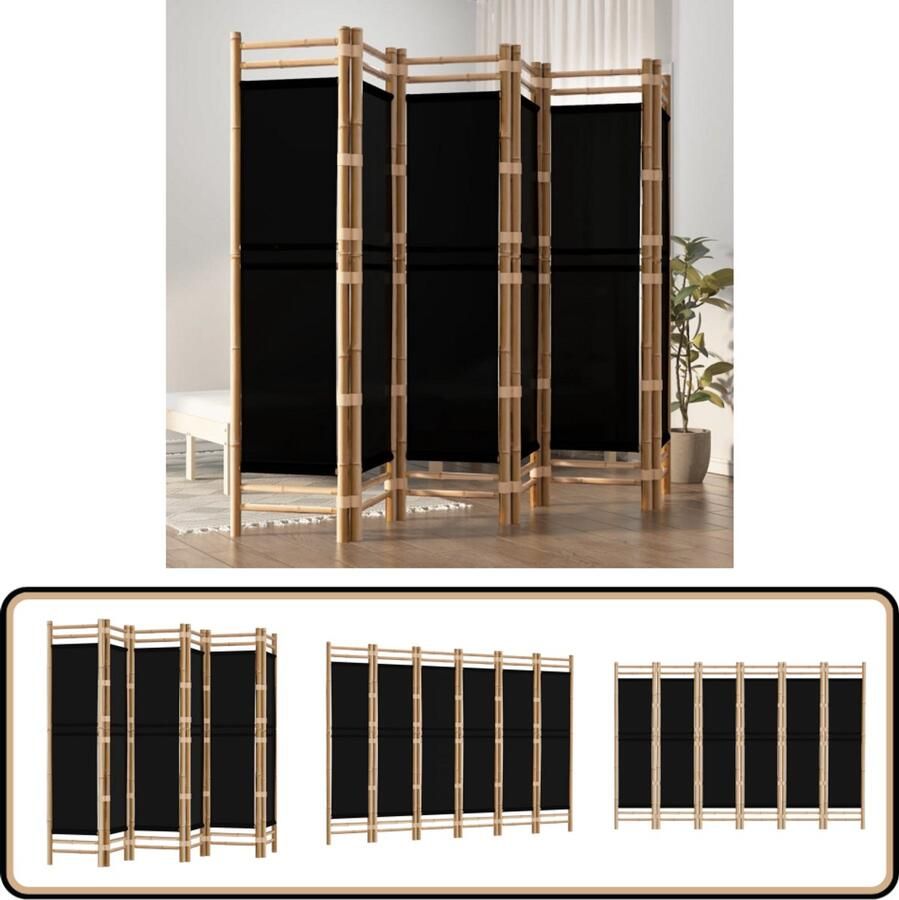VidaXL Kamerscherm 6 panelen Bamboe en canvas 240 cm Kamerscherm Bamboescherm Scheidingswand Privacy Screen Decoratief Scherm Woonaccessoires Interieuraccessoires Living Accessoires Slaapkamer Accessoires Kantoor Accessoires