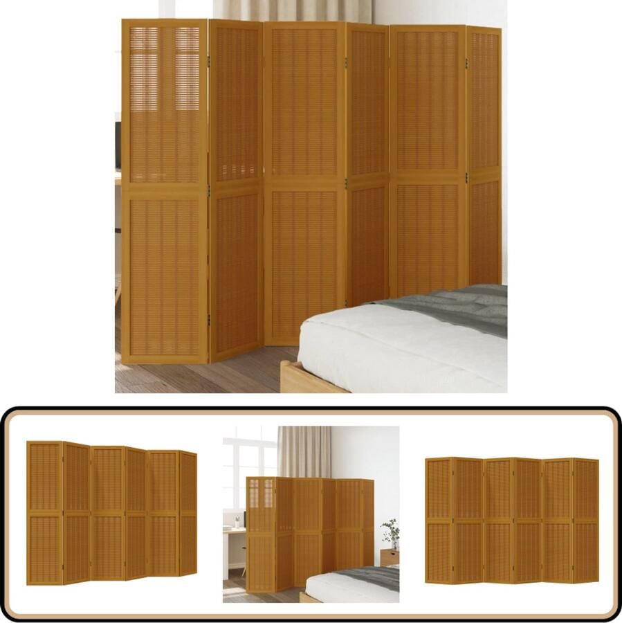 VidaXL Kamerscherm 6 panelen Bruin Massief hout Kamerscherm Bamboe Paulownia Hout Scheidingswand Privacy Screen