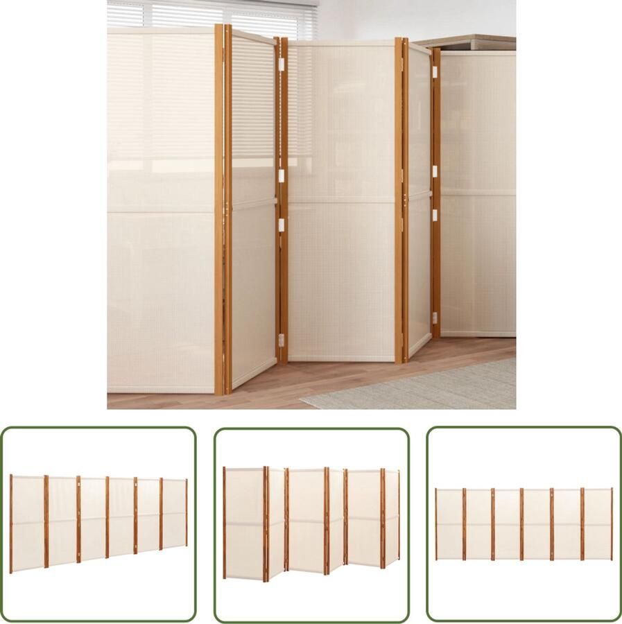 VidaXL Kamerscherm 6 panelen Crèmewit 420x180 cm Kamerscherm Scheidingswand Room Divider Privacy Screen Interieurdecoratie Acacia Hout Creme Wit Multifunctioneel Inklapbaar Buitengereedschap Tuinaccessoires