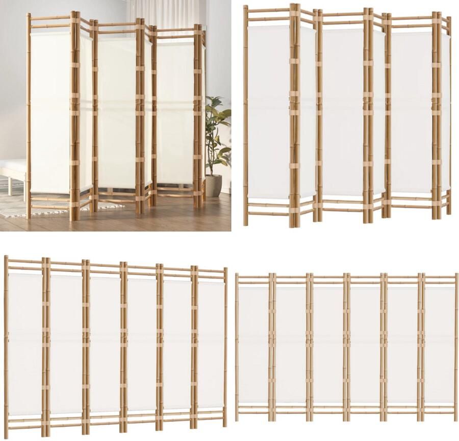 VidaXL Kamerscherm 6-panelen inklapbaar 240 cm bamboe en canvas Kamerscherm Kamerschermen Scheidingswand Ruimteverdeler - Foto 2