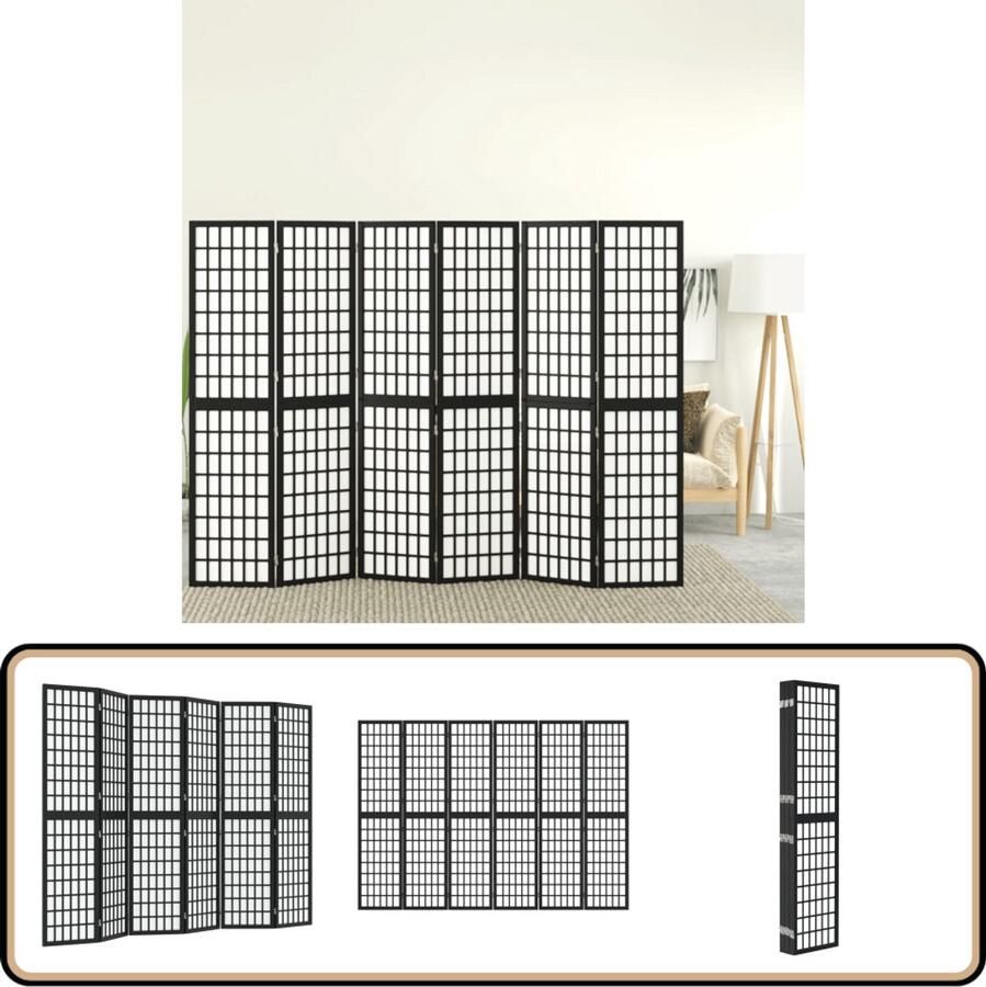 VidaXL -Kamerscherm-inklapbaar-6-panelen-Japanse-stijl-240x170-cm-zwart