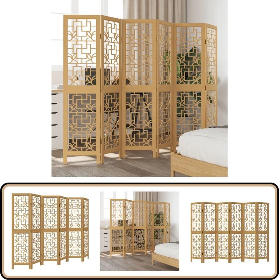 VidaXL Kamerscherm 6 panelen Massief hout Bruin Kamerscherm Houten Scherm Scheidingswand Privacy Screen Paulownia Hout Kamerdecoratie Meubilair