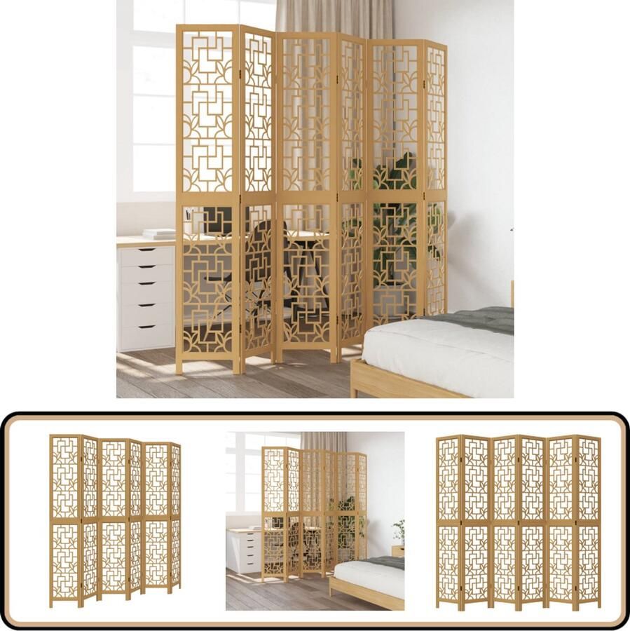 VidaXL Kamerscherm 6 panelen Massief hout Bruin Kamerscherm Privacy Scherm Scheidingswand Houten Kamersscherm Paulowniahouthut Interieurdecoratie Woonaccessoires