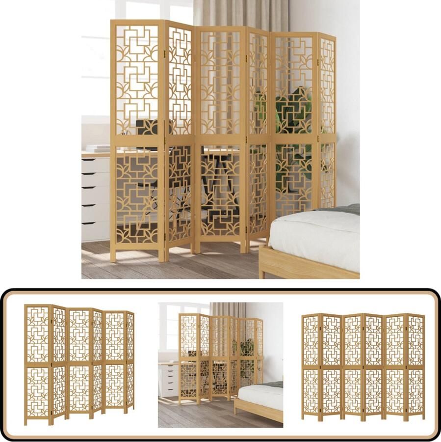 VidaXL Kamerscherm 6 panelen Massief hout Bruin Kamerscherm Privacy Scherm Scheidingswand Paulowniahout Houten Kamersscherm Interieurdecoratie Bruine Meubels