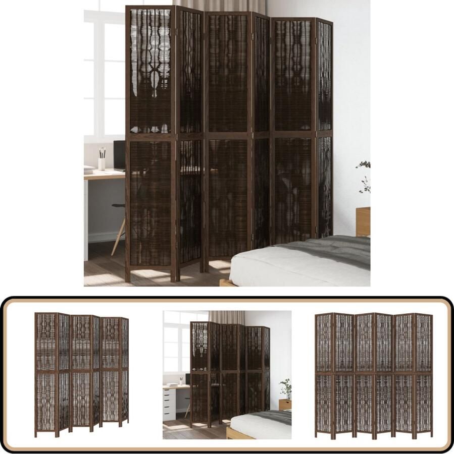 VidaXL Kamerscherm 6 panelen massief hout donkerbruin Kamerscherm Privacy Scherm Scheiding Wand Houten Kamersscherm Paulownia Hout Bruine Kamersscherm