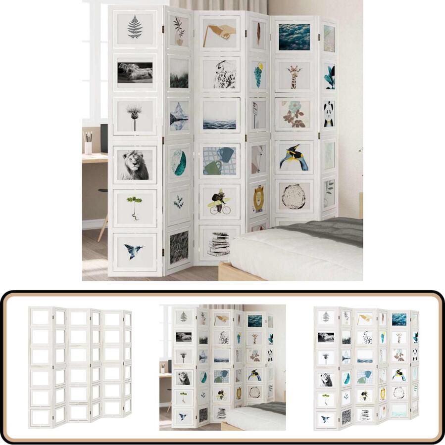 VidaXL Kamerscherm 6 panelen Massief hout Wit Kamerscherm Houten Scherm Privacy Screen Paulownia Hout Interieurdecoratie