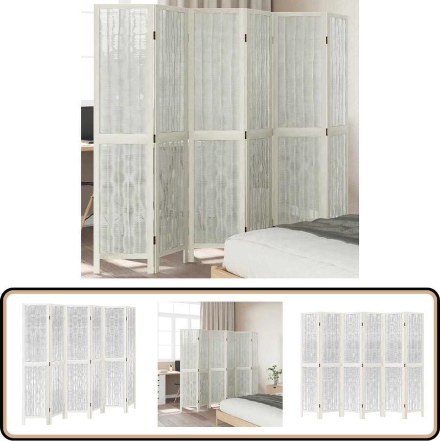 VidaXL Kamerscherm 6 panelen Massief hout Wit Kamerscherm Privacy Scherm Scheidingswand Interieurdecoratie Paulownia Hout Wilgentenen Flexibel Multifunctioneel Modern Design