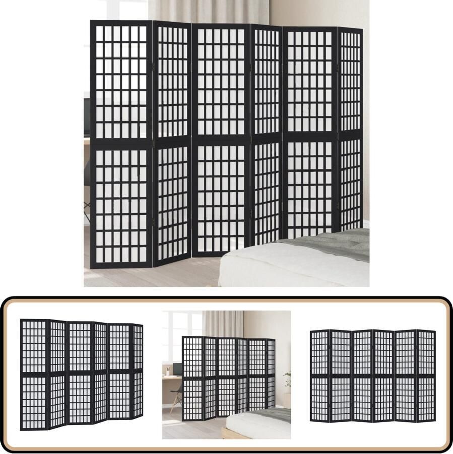 VidaXL Kamerscherm 6 panelen Massief hout Zwart Kamerscherm Scheidingswand Houten Schermm Privacy Screen Paulowniahout