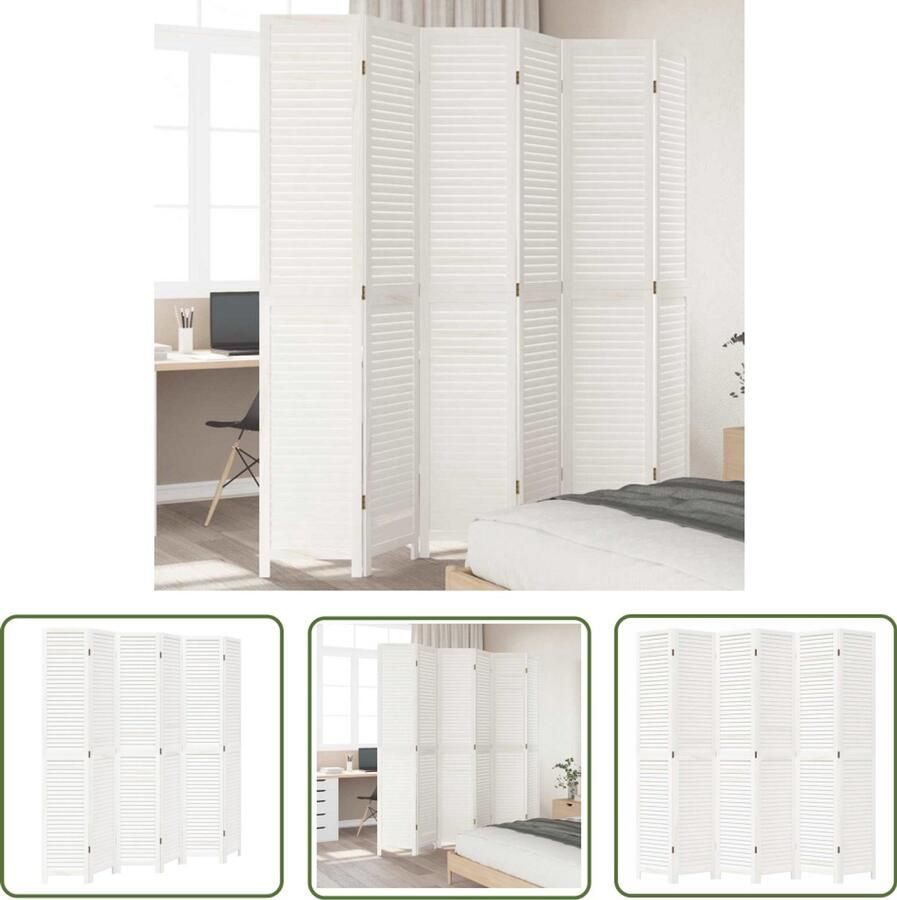 The Living Store Kamerscherm met 6 panelen massief paulowniahout wit Kamerscherm Houten Kamerscherm Paulownia Hout Wandafscheider Privacy Screen