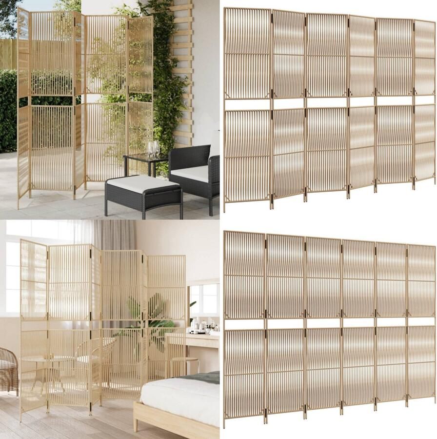 VidaXL Kamerscherm 6 panelen poly rattan beige Kamerscherm Kamerschermen Privacy Scherm Privacyscherm