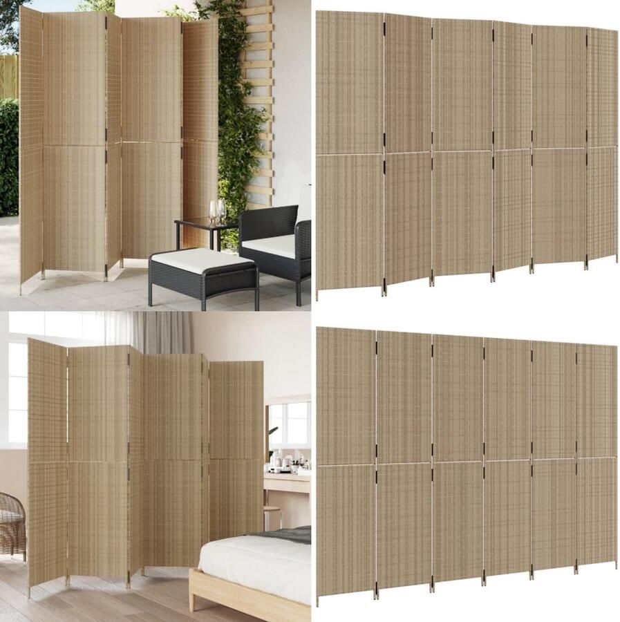 VidaXL Kamerscherm 6 panelen poly rattan beige Kamerscherm Kamerschermen Privacy Scherm Privacyscherm
