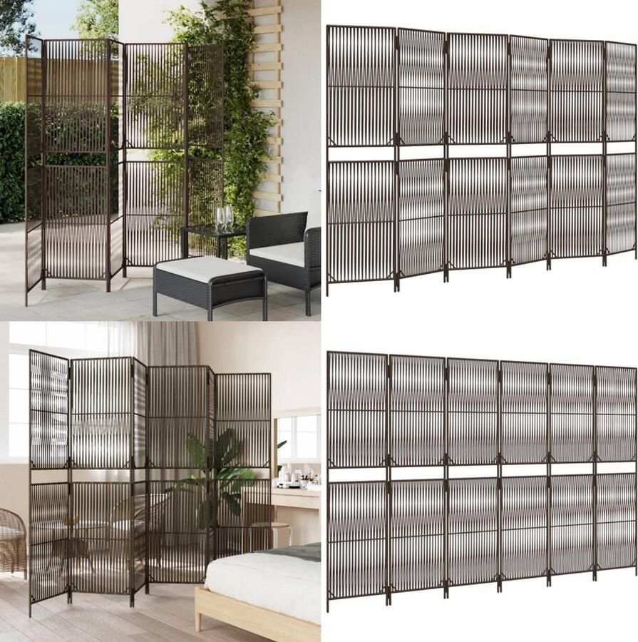 VidaXL Kamerscherm 6 panelen poly rattan bruin Kamerscherm Kamerschermen Privacy Scherm Privacyscherm