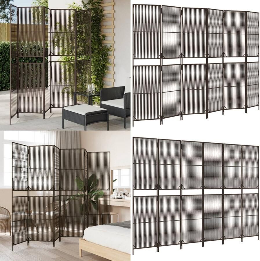 VidaXL Kamerscherm 6 panelen poly rattan bruin Kamerscherm Kamerschermen Privacy Scherm Privacyscherm