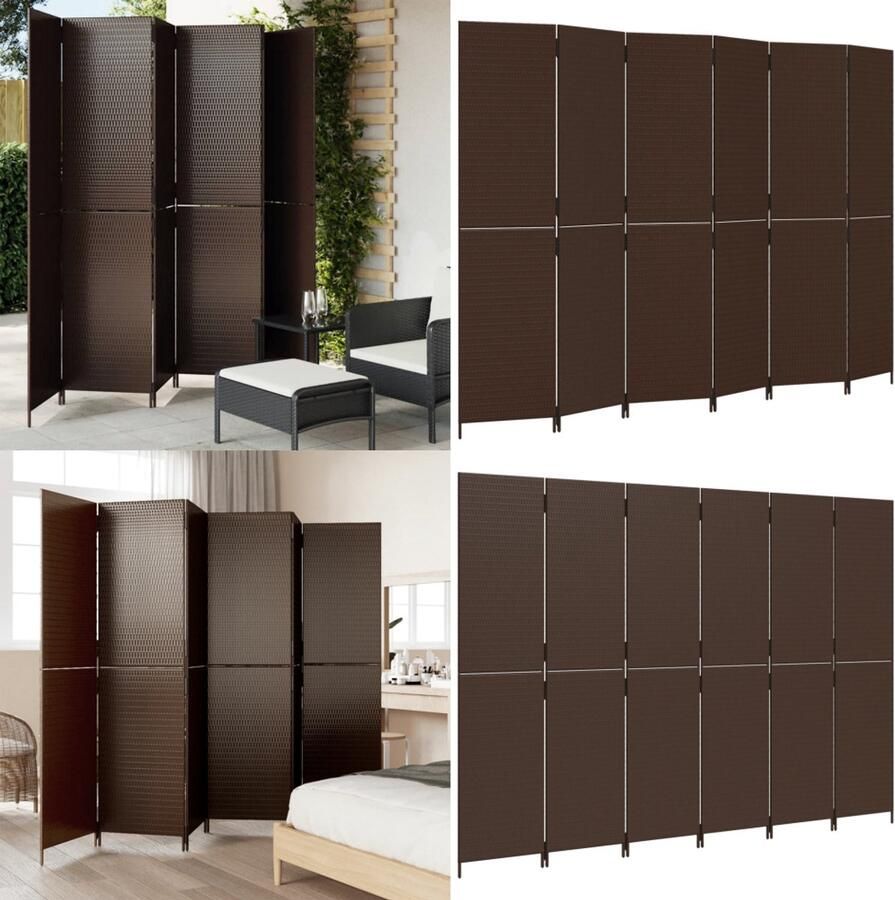 VidaXL Kamerscherm 6 panelen poly rattan bruin Kamerscherm Kamerschermen Privacy Scherm Privacyscherm