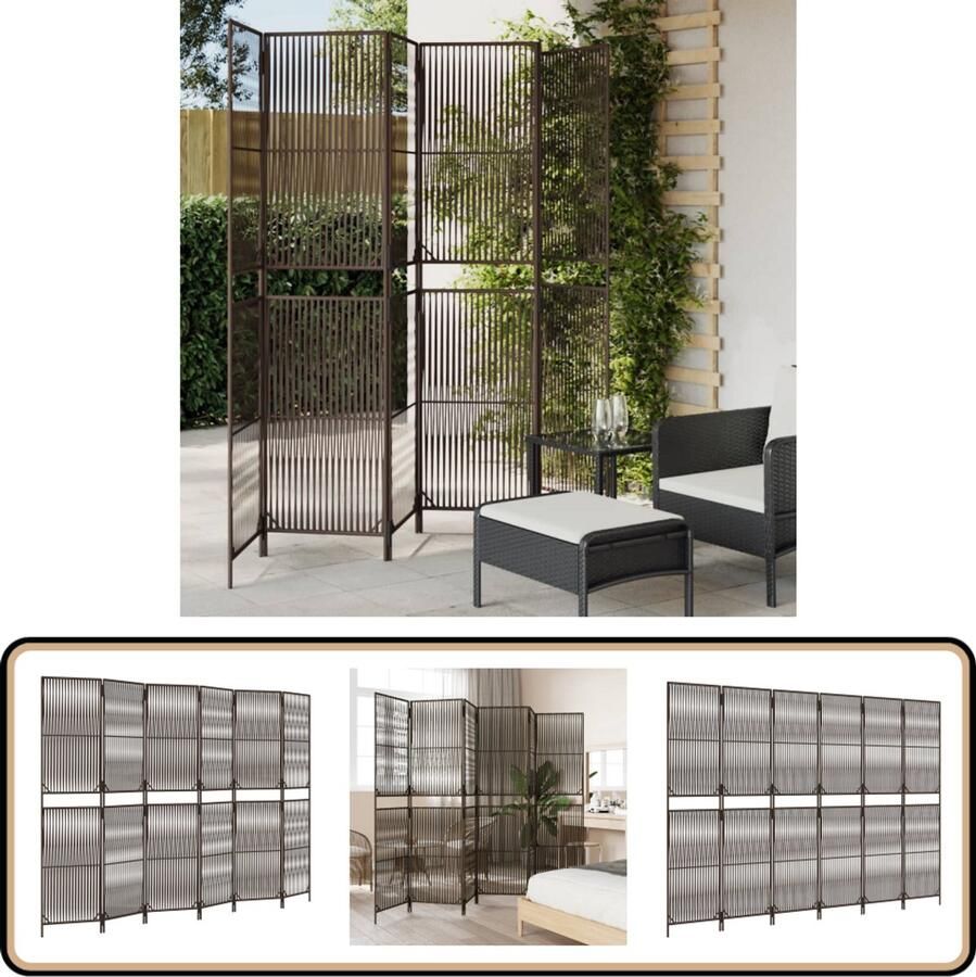 VidaXL Kamerscherm 6 panelen Poly rattan Bruin Kamerscherm Poly Rattan Scheidingswand Privacy Scherm Bruin