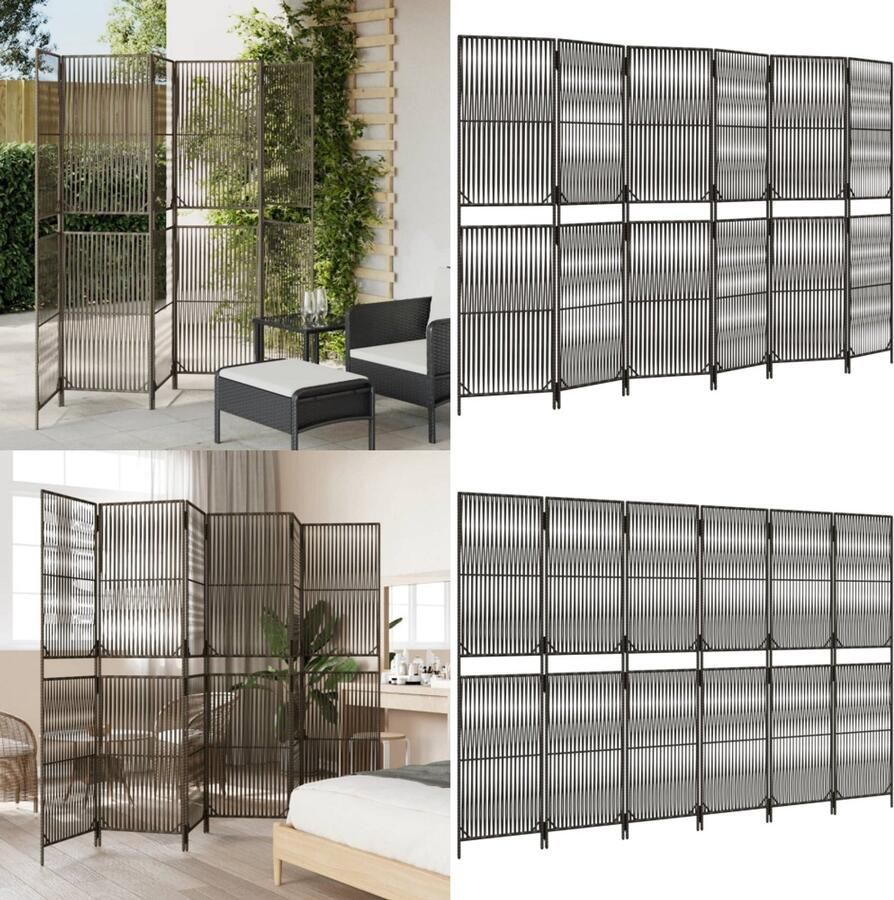 VidaXL Kamerscherm 6 panelen poly rattan grijs Kamerscherm Kamerschermen Privacy Scherm Privacyscherm