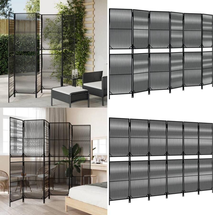 VidaXL Kamerscherm 6 panelen poly rattan zwart Kamerscherm Kamerschermen Privacy Scherm Privacyscherm