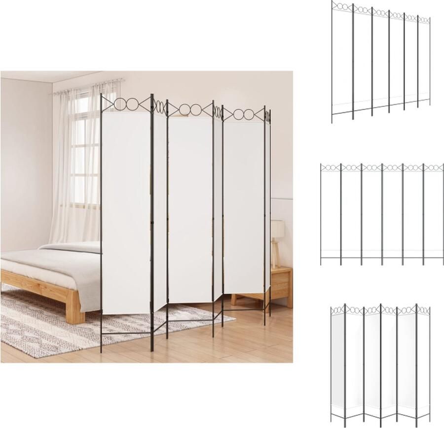 VidaXL Kamerscherm Kamerschermen Scheidingswand Ruimteverdeler Kamerscherm met 6 panelen 240x200 cm stof wit - Foto 2